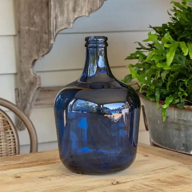Bottle Vase Bulbous Silhouette, Glossy Cobalt Blue Farmhouse Accent
