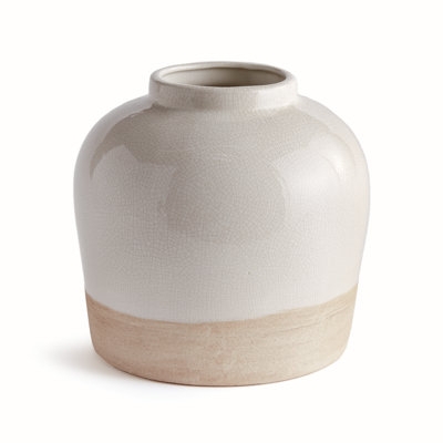 Bottle Vase Two Tone Finish Crackle Glaze Sandy Base Coastal Farmhouse