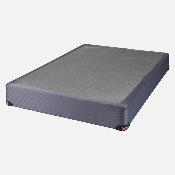 Box Spring Foundation, Slate Blue Ribbed Upholstery, Corner Caps.