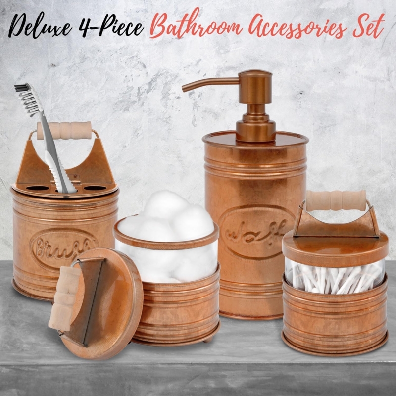 Brushed Copper Bathroom Accessory Set, Rustic Farmhouse Style