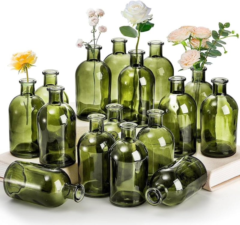 Bud Vase Apothecary Bottle Forest Green Glass Vintage Rustic