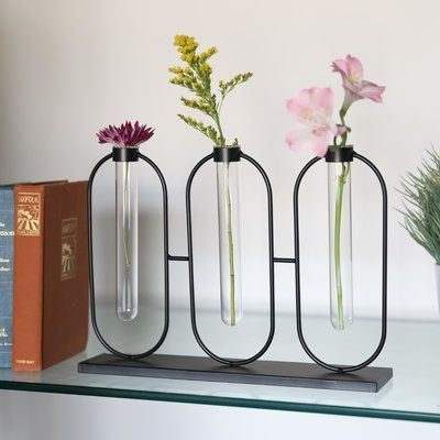 Bud Vase Black Metal Stand Test Tube Vases Minimalist