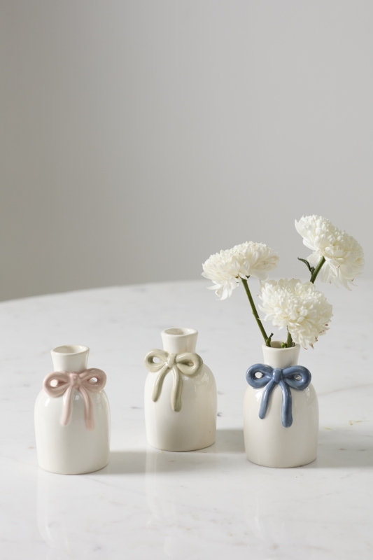 Bud Vase Ceramic Bow Detail Pastel Accent Vases For Tabletop