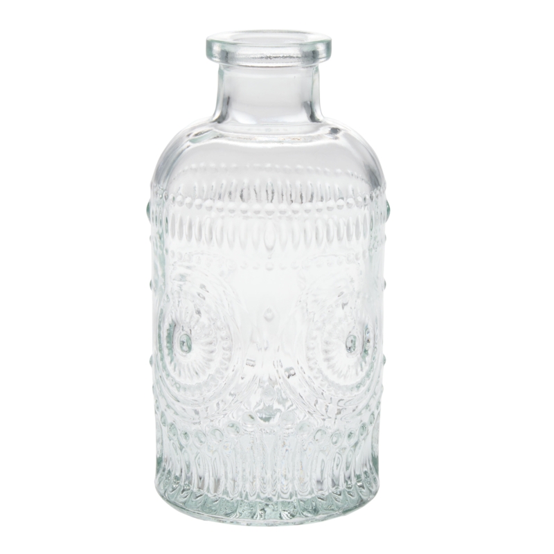 Bud Vase Embossed Clear Glass Medallion Bohemian Style