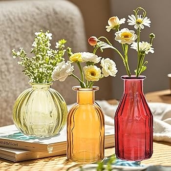 Bud Vase Jewel Toned Glass Ribbed Surface Vintage Style Glass Bud Vases