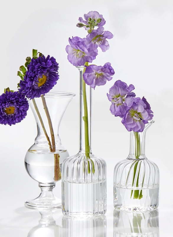 Bud Vase Optical Glass Ribbed Surface Minimalist Contemporary