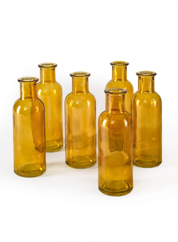 Bud Vase Set Amber Glass Flared Rim Apothecary Bottle
