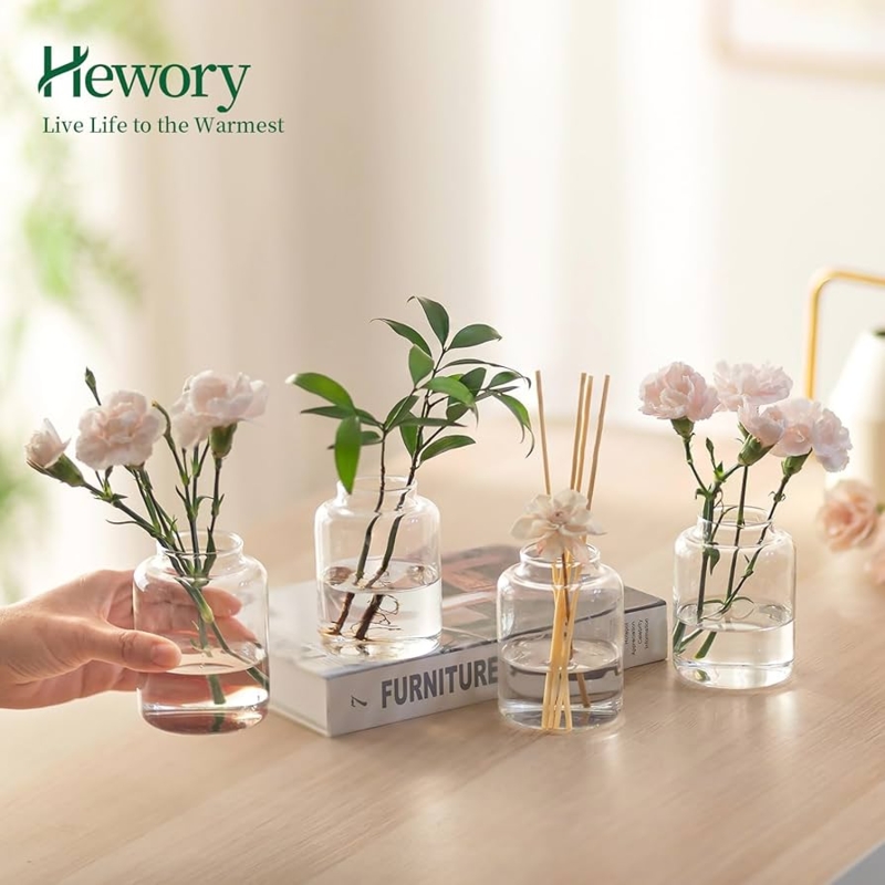 Bud Vase Set Cylindrical Clear Glass Scandinavian Style Tabletop Decor