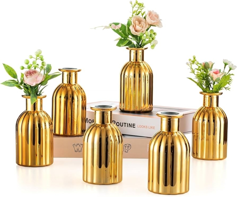 Bud Vase Set Gold Fluted Metallic Finish Glam Wedding Centerpiece