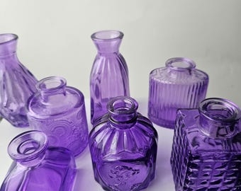 Bud Vase Set, Jewel-Toned Glass, Mixed Textures Eclectic Decor
