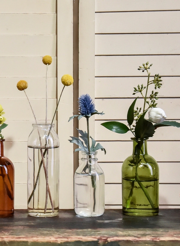 Bud Vase Set Multi Colored Glass Milk Bottle Rustic Chic Centerpiece