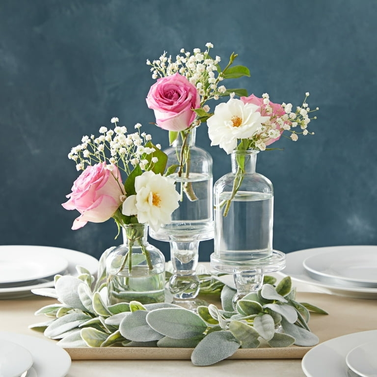 Bud Vase Set Varying Heights Clear Glass Cottagecore Floral Arrangement