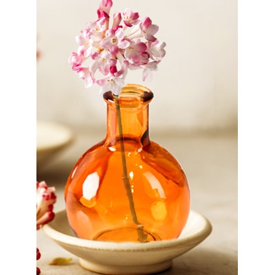 Bud Vase Translucent Glass Bulbous Base, Minimalist Spring Decor.