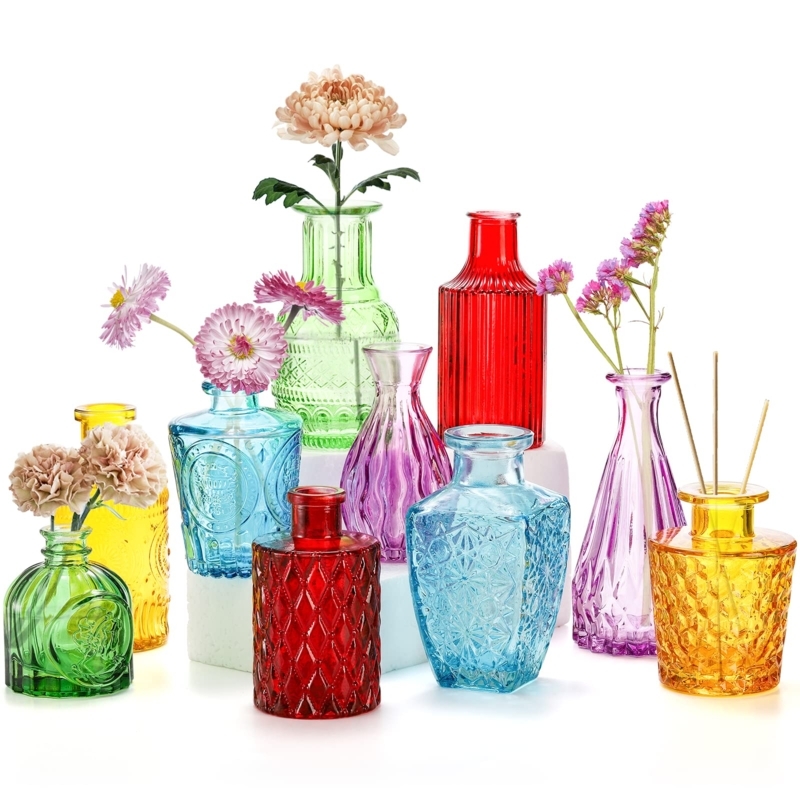 Bud Vase Vintage Carved Style Eclectic Vintage Style Colored Glass Vases