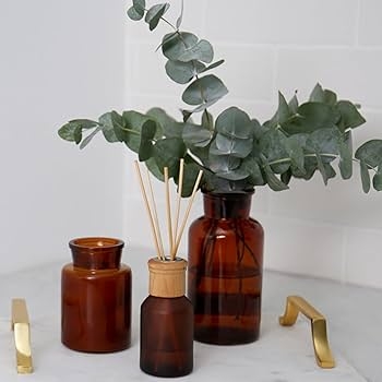 Bud Vases: Amber Glass Apothecary Bottles Eucalyptus Decor (62 chars)