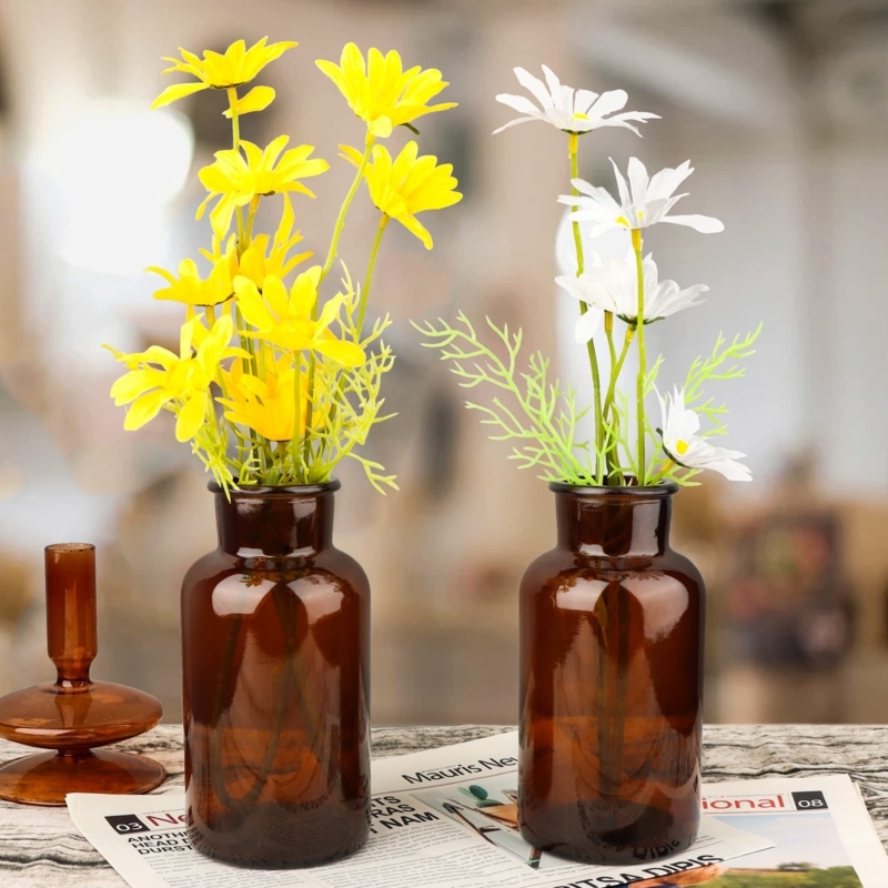 Bud Vases Amber Glass Apothecary Silhouette Farmhouse Rustic