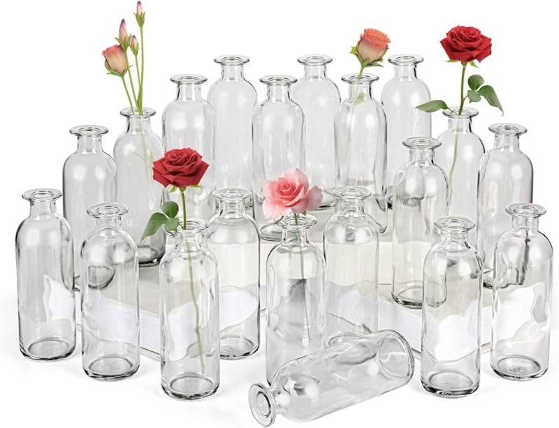 Bud Vases Clear Glass Apothecary Bottle Shape Glossy Finish