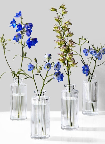 Bud Vases Clear Pleated Glass Ribbed Surface Modern