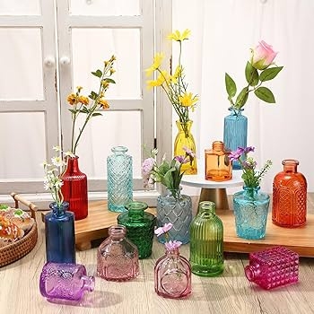 Bud Vases Embossed Patterns Vintage Style Embossed Glass Bottles