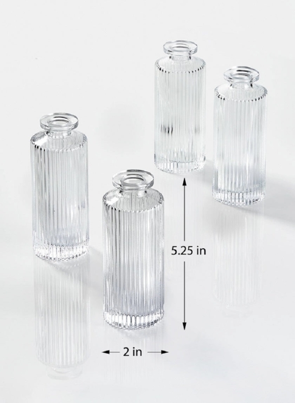 Bud Vases Ribbed Clear Glass Petite Size Minimalist Style