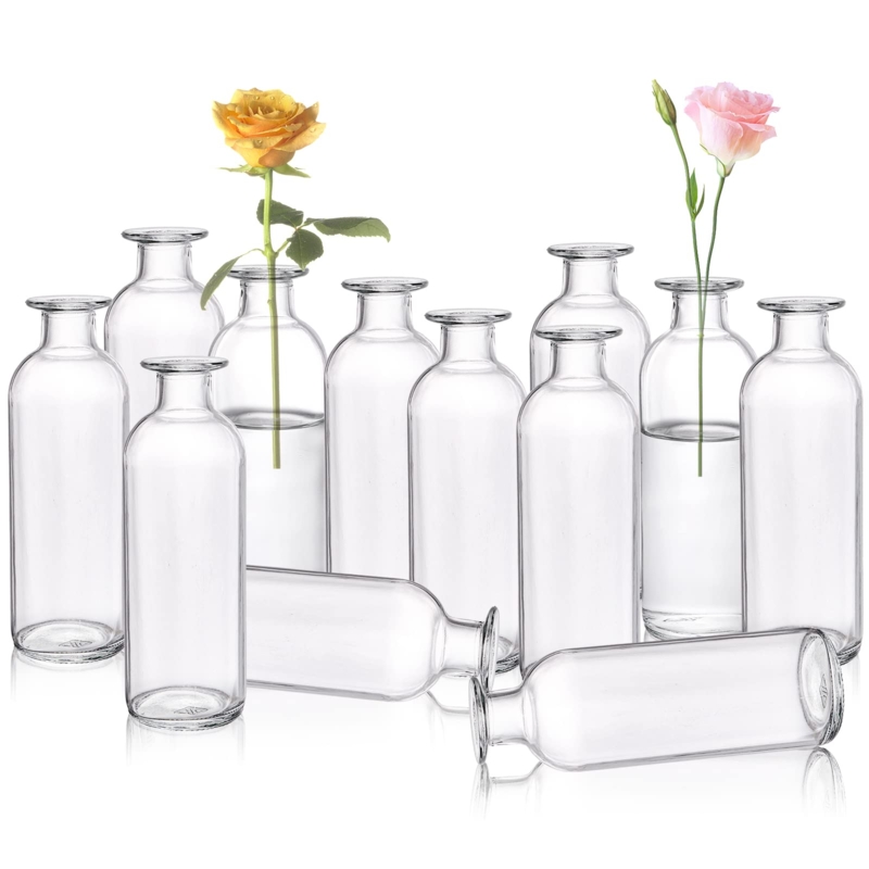 Bud Vases Set of 12 with Apothecary Bottle Shape in Clear Glass