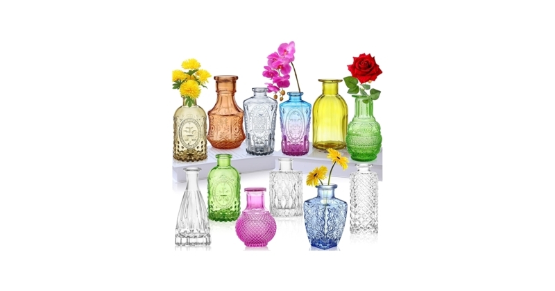 Bud Vases Vibrant Translucency Embossed Glass Varied Jewel Toned Set