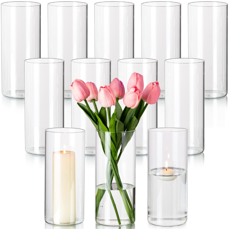 Bulk Set Clear Glass Cylinder Vases Tall Hurricane Candle Holders