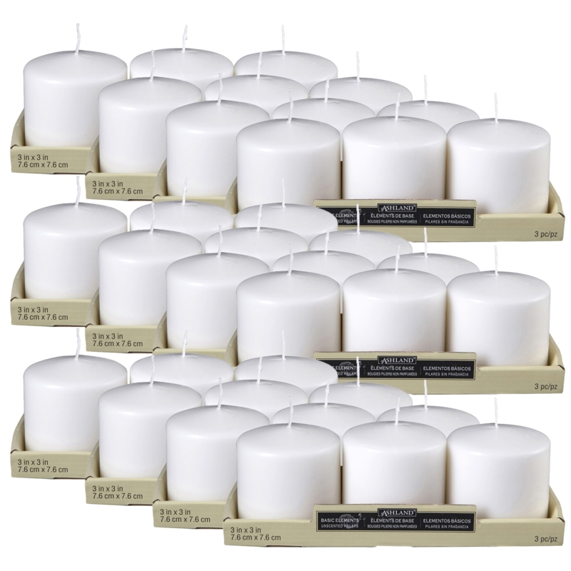 Bulk White Pillar Candles 36-Count Pack for Unscented Event Decor