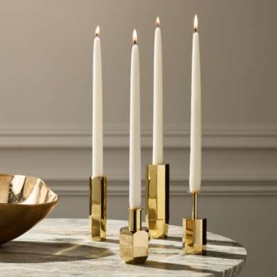 Candle Holder Geometric Faceted Base Polished Gold Finish Modern Set