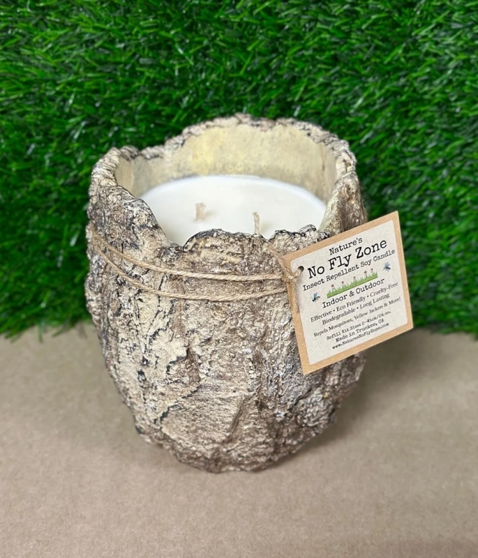 Candle: Multi-Wick Insect Repellent in Rustic Bark-Textured Vessel