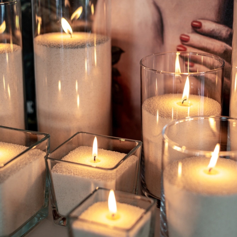 Candle Sand Wax Beige in Assorted Glass Jars Lit Minimalist