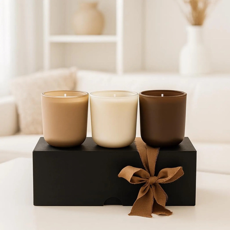 Candle Set Earthy Gradient Frosted Glass Jars Minimalist Gift Box