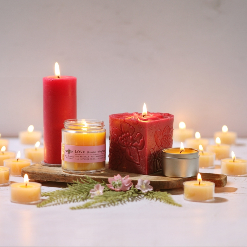 Candle Set Floral Carved Candle Rustic Wood Tray Romantic Centerpiece