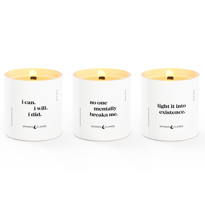 Candle Set Motivational Typography Matte White Jars Inspirational Trio