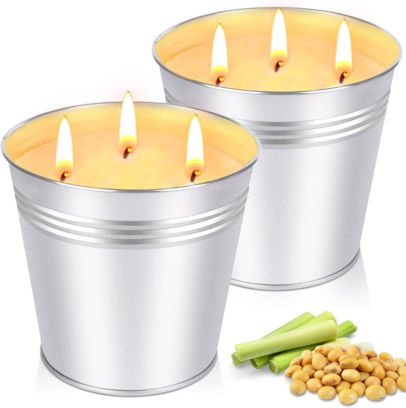 Candle: Triple Wick in Large Scale Brushed Metal Bucket