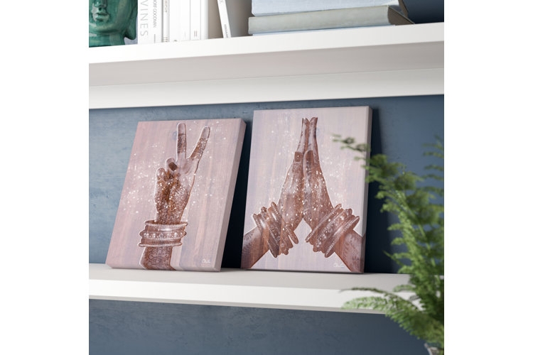Canvas Art Set: Bohemian Henna Pattern with Sparkling Accents, Blush Pink