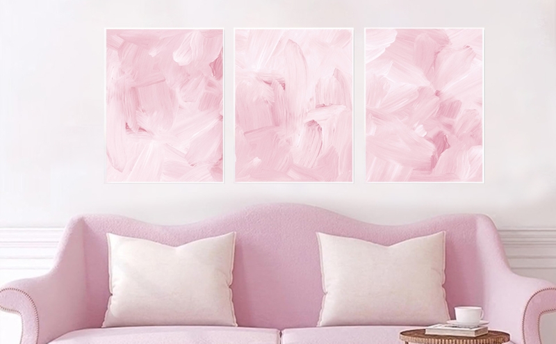 Canvas Art Set: Triptych Layout, Abstract Brushstrokes, Watercolor Effect.
