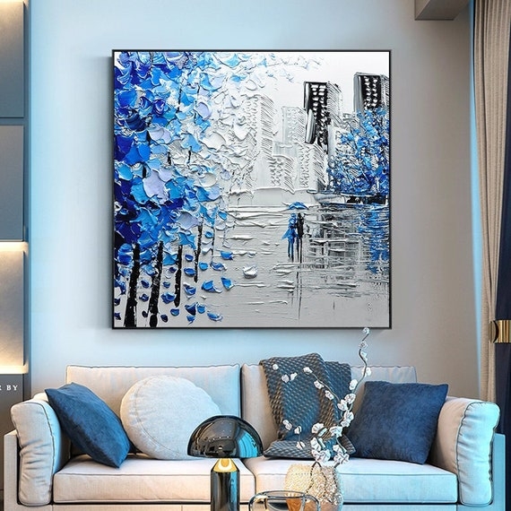 Canvas Painting Palette Knife Technique Modern Textured Cityscape