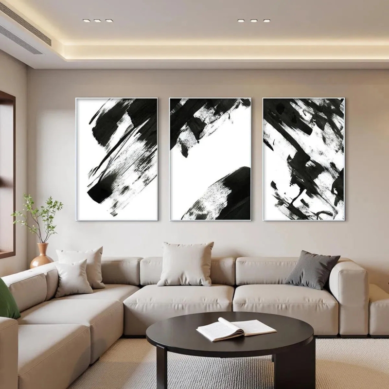 Canvas Triptych Art: Oversized Canvases with Abstract Brushstrokes