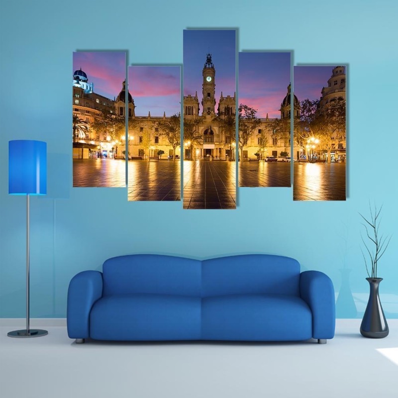 Canvas Wall Art 5-Panel Split Cityscape Print Twilight Architecture