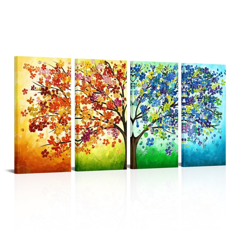Canvas Wall Art Abstract Seasonal Color Progression Textured Blossoms Set