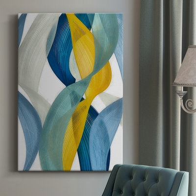 Canvas Wall Art Contemporary Abstract Textured Ribbon Motif Vertical Blue