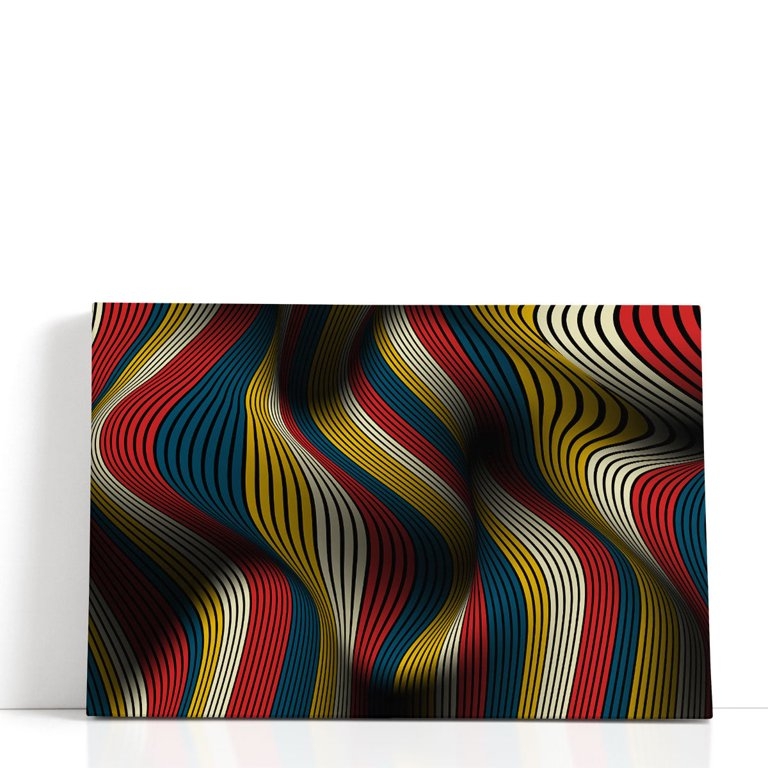 Canvas Wall Art Distorted Lines Primary Color Scheme Graphic Print