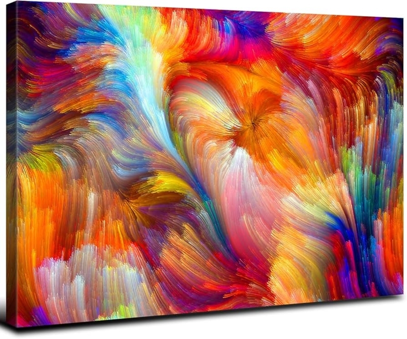 Canvas Wall Art: Dynamic fluid lines, vibrant rainbow abstract wall art.