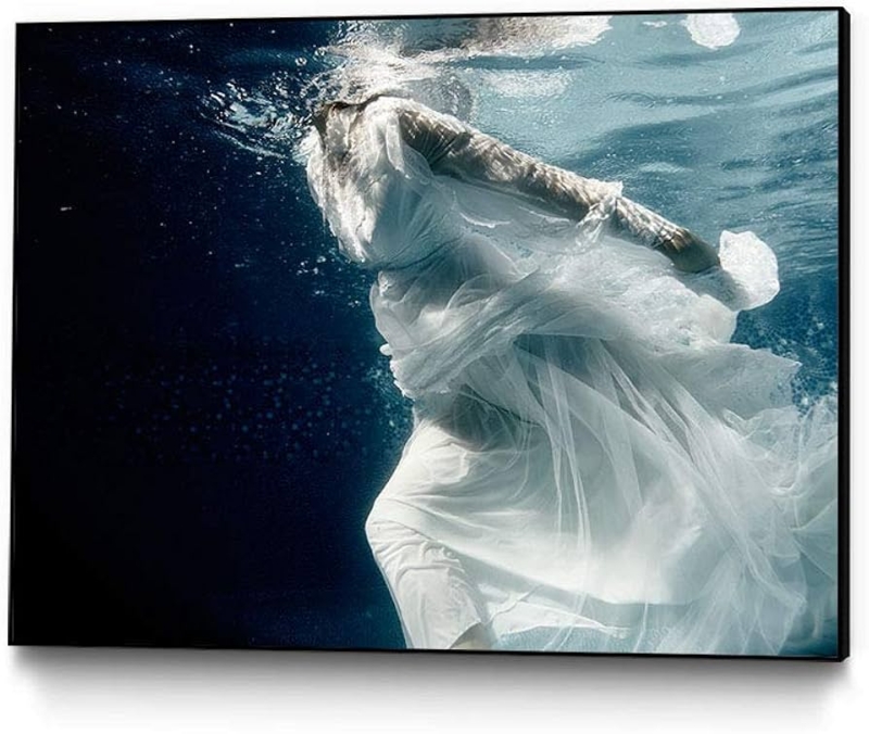 Canvas Wall Art: Ethereal Underwater Subject, Deep Blue Palette
