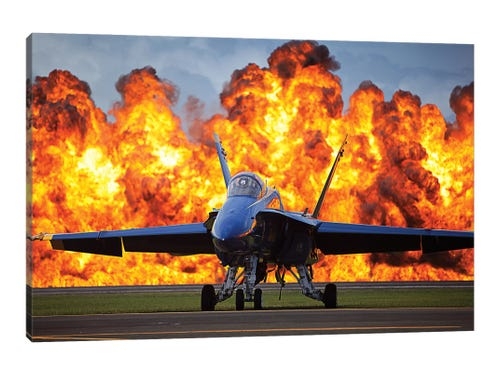 Canvas Wall Art: Fireball Background, Fighter Jet Subject, Dramatic Style