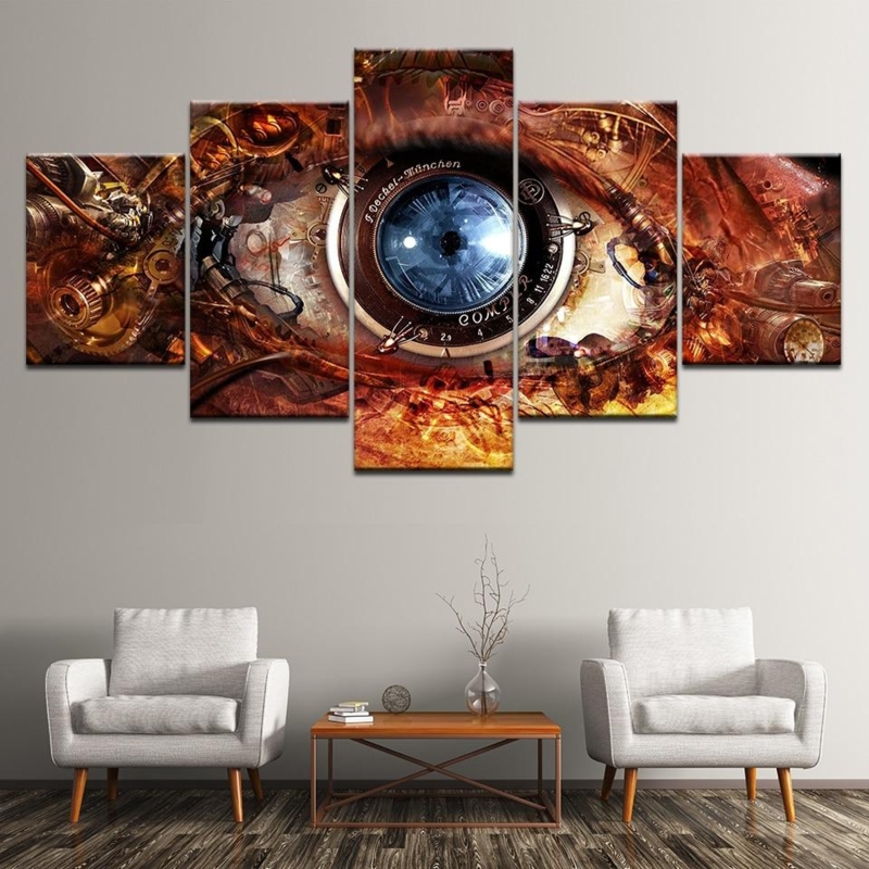 Canvas Wall Art: Five Panel Copper Mechanical Eye, Steampunk Wall Art