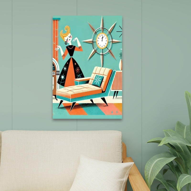 Canvas Wall Art: Kitschy Atomic Age Starburst Illustration, Retro Style