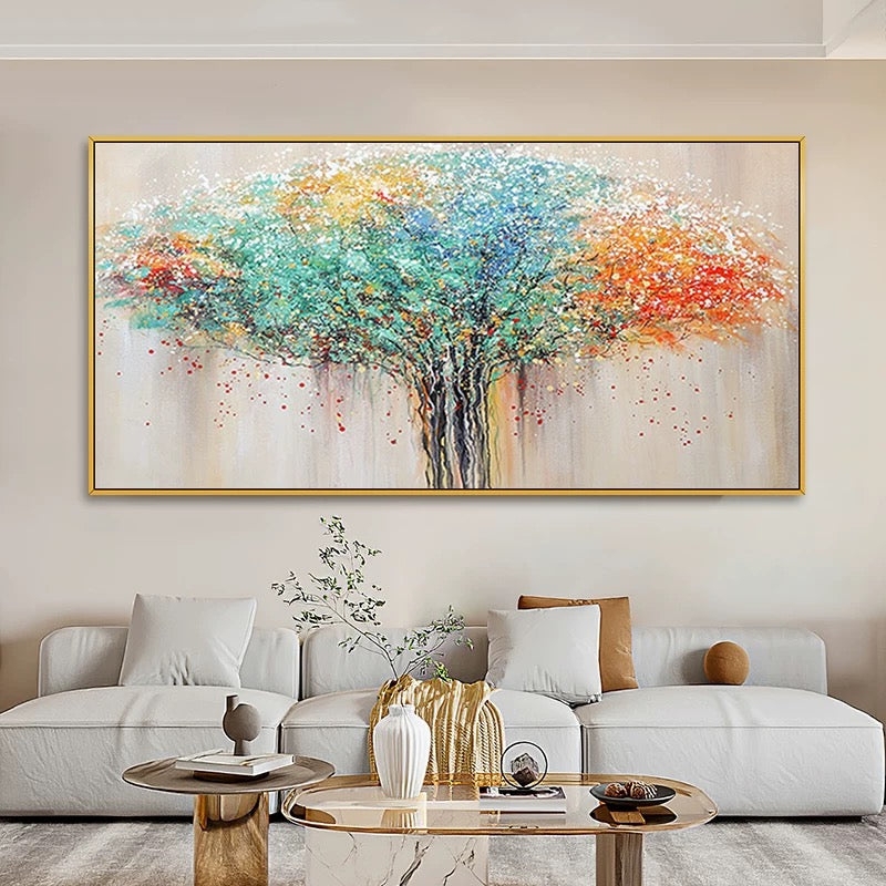 Canvas Wall Art, Large Horizontal Format, Vibrant Abstract Tree Painting