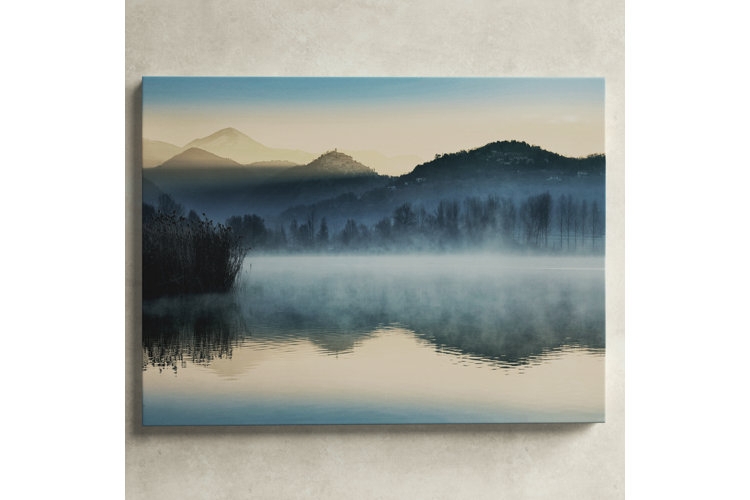 Canvas Wall Art Misty Lake Reflection Landscape | Rustic Lodge Decor